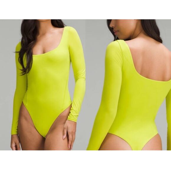 NWT Lululemon Wundermost Ultra-Soft Nulu Square-Neck neon green Bodysuit large - Picture 1 of 8